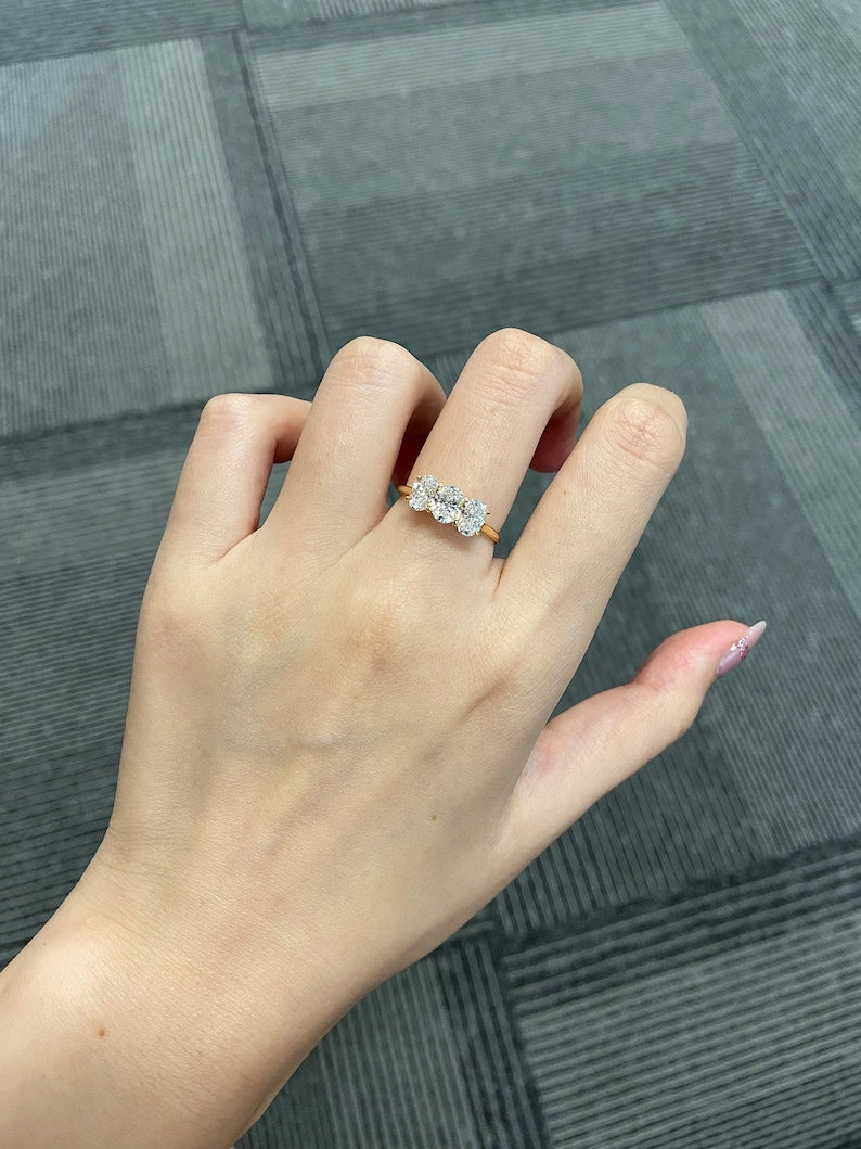 1.0ct-2.0ct Oval Cut Lab Grown Three Stone Diamond Engagement Ring