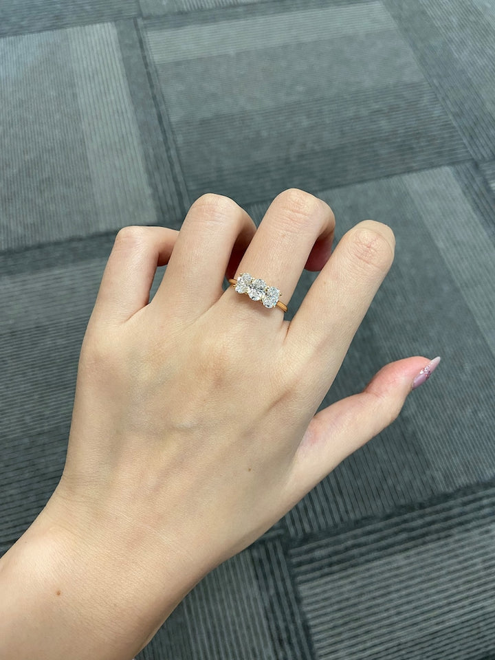 1.0ct-2.0ct Oval Cut Lab Grown Three Stone Diamond Engagement Ring
