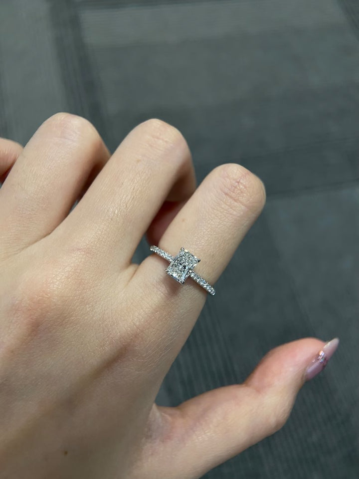 1.0ct-2.0ct Radiant Cut Lab Grown Pave Diamond Engagement Ring