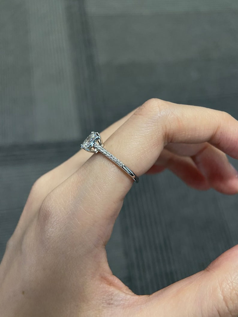 1.0ct-2.0ct Radiant Cut Lab Grown Pave Diamond Engagement Ring