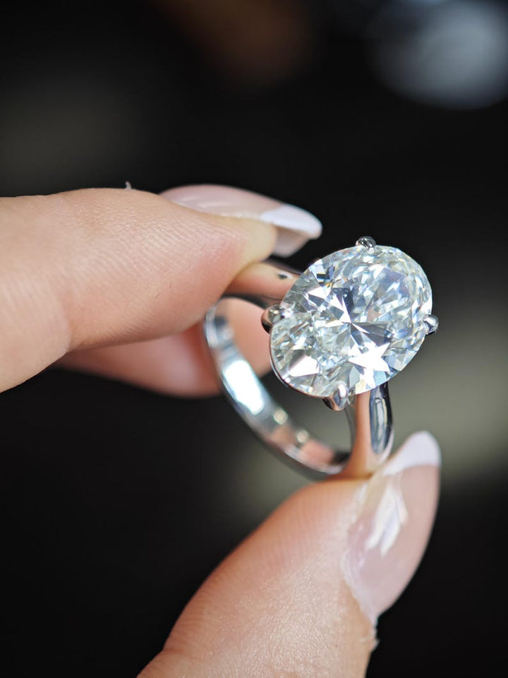4.0ct-6.0ct Oval Cut Lab Grown Diamond Solitaire Thick Band Engagement Ring