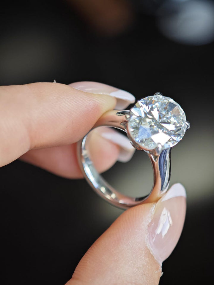 4.0ct-6.0ct Oval Cut Lab Grown Diamond Solitaire Thick Band Engagement Ring