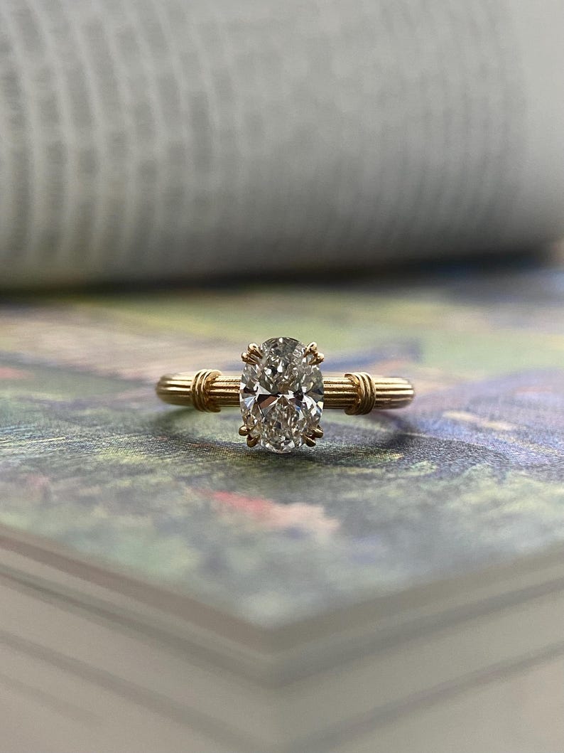 1.0ct-2.0ct Oval Cut Lab Grown Thick Band Diamond Engagement Ring