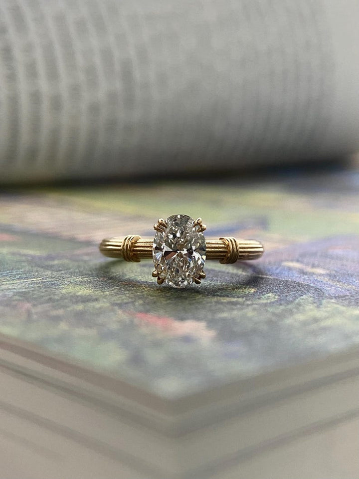 1.0ct-2.0ct Oval Cut Lab Grown Thick Band Diamond Engagement Ring
