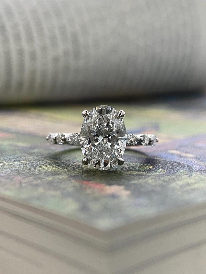 2.50ct-3.50ct Oval Cut Lab Grown Diamond Pave Engagement Ring
