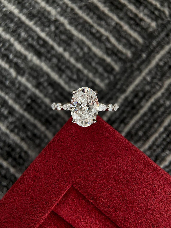2.50ct-3.50ct Oval Cut Lab Grown Diamond Pave Engagement Ring