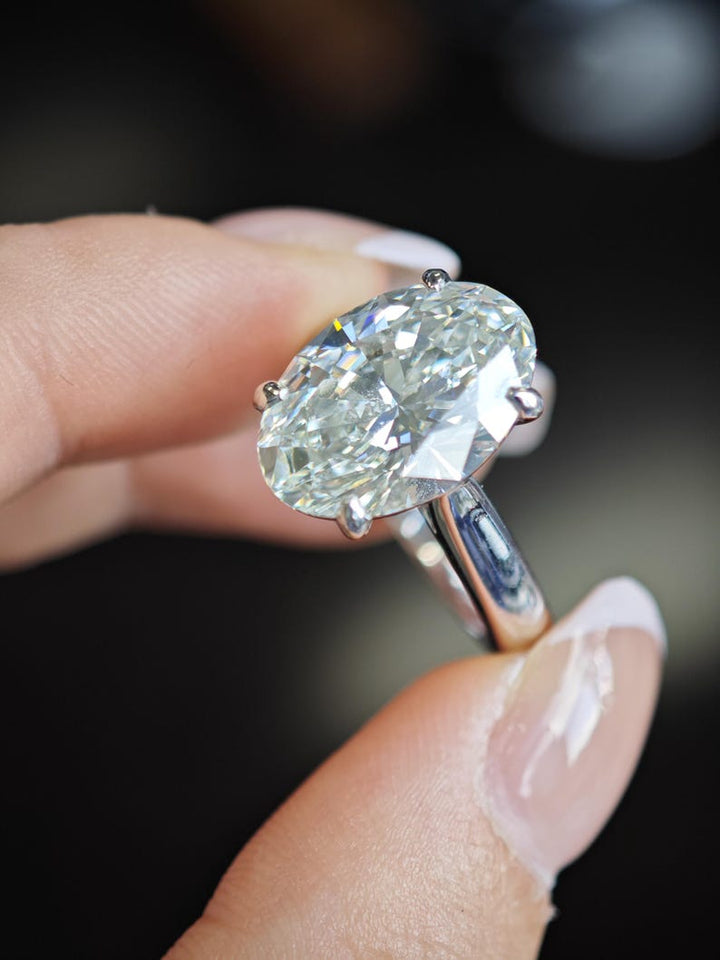 4.0ct-6.0ct Oval Cut Lab Grown Diamond Solitaire Thick Band Engagement Ring