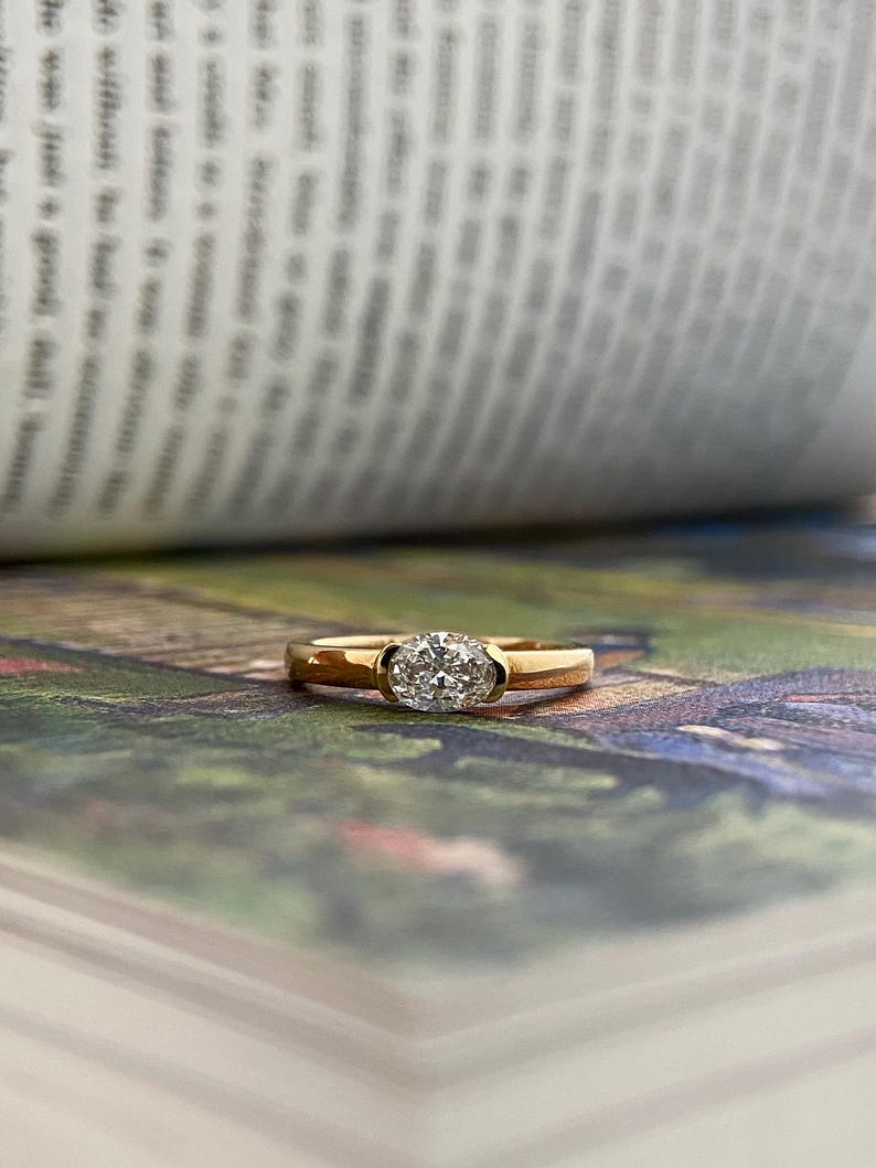 0.5ct-1.50ct East West Oval Cut Lab Grown Diamond Engagement Ring