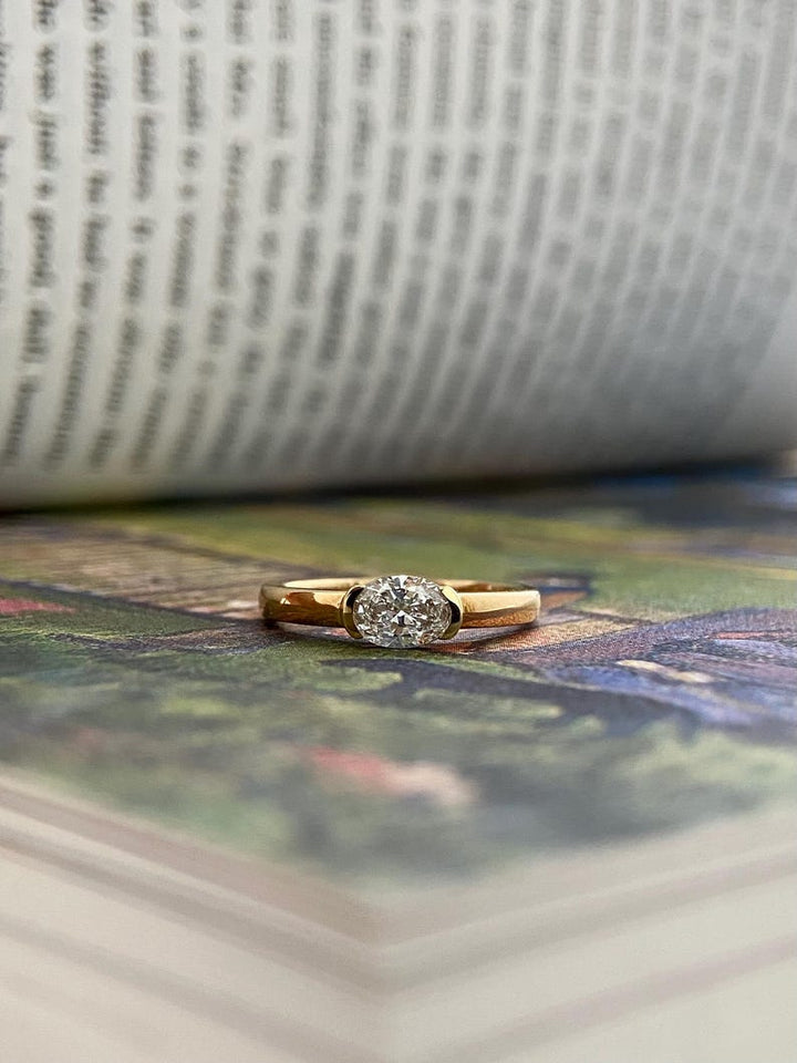 0.5ct-1.50ct East West Oval Cut Lab Grown Diamond Engagement Ring