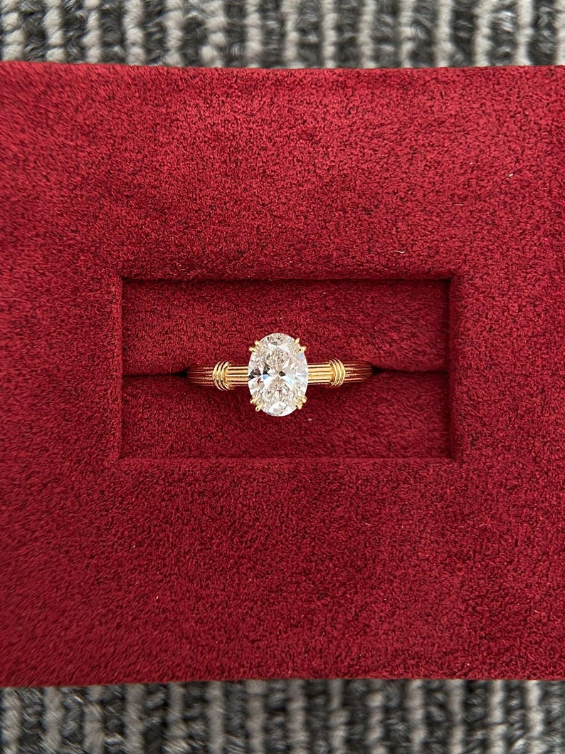 1.0ct-2.0ct Oval Cut Lab Grown Thick Band Diamond Engagement Ring