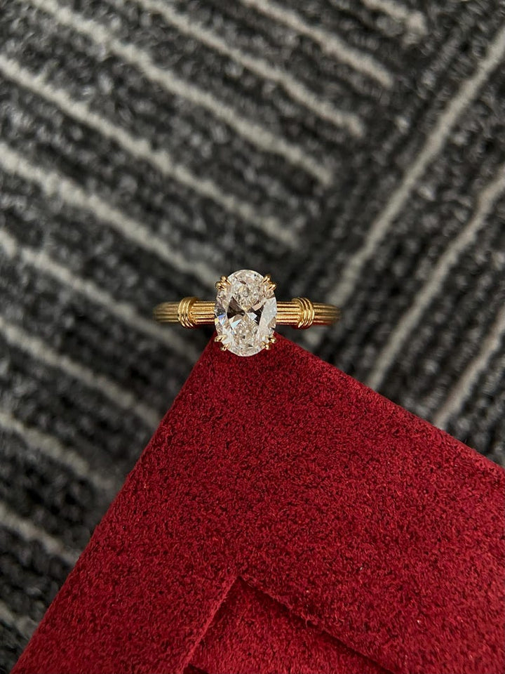 1.0ct-2.0ct Oval Cut Lab Grown Thick Band Diamond Engagement Ring