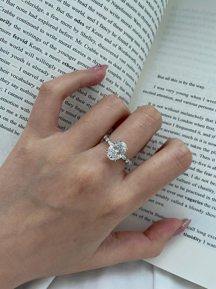 2.50ct-3.50ct Oval Cut Lab Grown Diamond Pave Engagement Ring