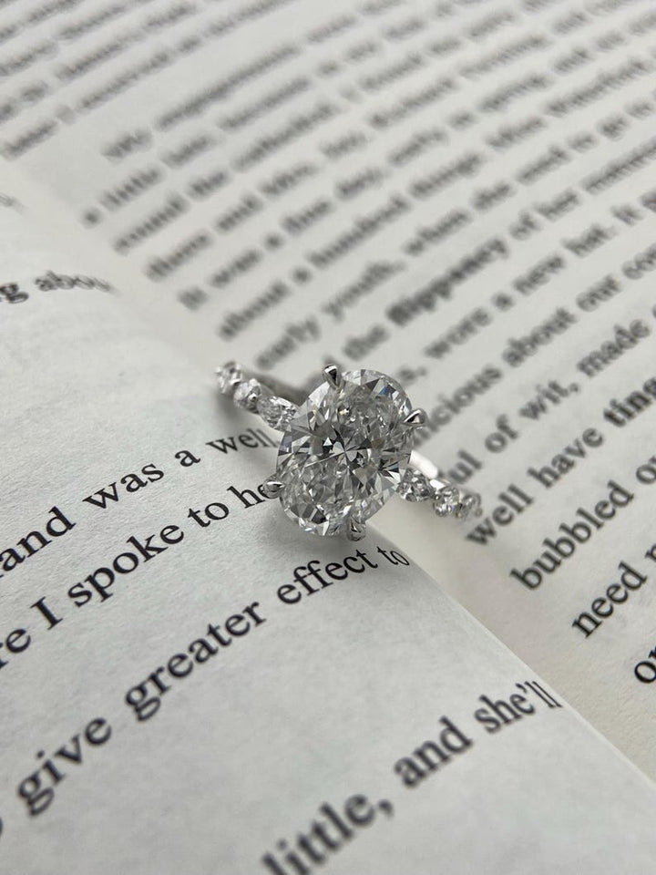 2.50ct-3.50ct Oval Cut Lab Grown Diamond Pave Engagement Ring