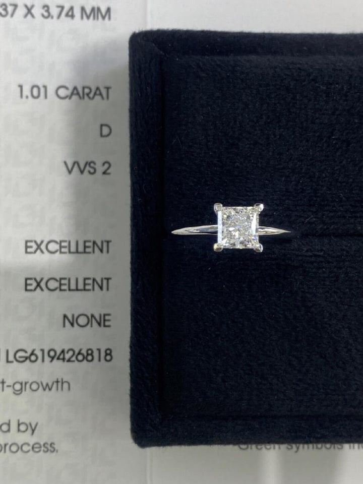 1.0ct-2.0ct Princess Cut Lab Grown Solitaire Diamond Engagement Ring