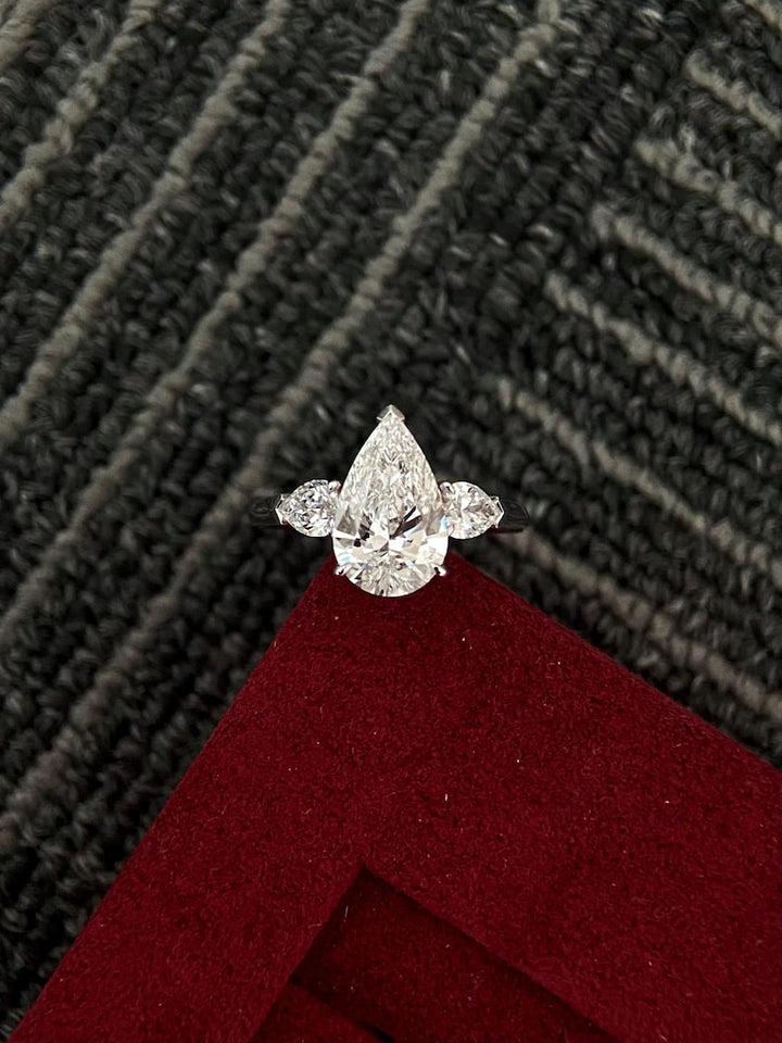 2.50ct-3.50ct Pear Cut Lab Grown Diamond Three Stone Engagement Ring