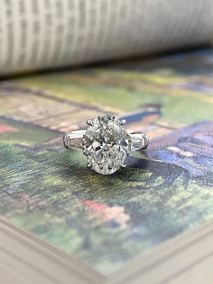 2.50ct-3.50ct Oval Cut Lab Grown Diamond Three Stone Engagement Ring