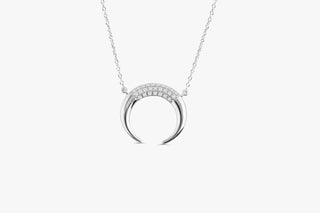 Round Cut Horn Moon Diamond Necklace 10K Gold Ring for Women