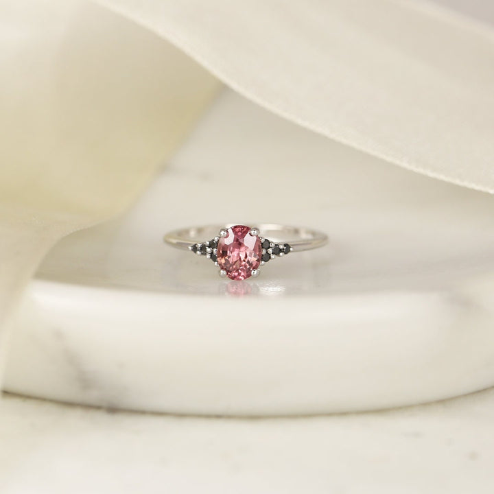 1.0CT Pink Sapphire Oval Cut Cluster Lab Grown Diamond Engagement Ring