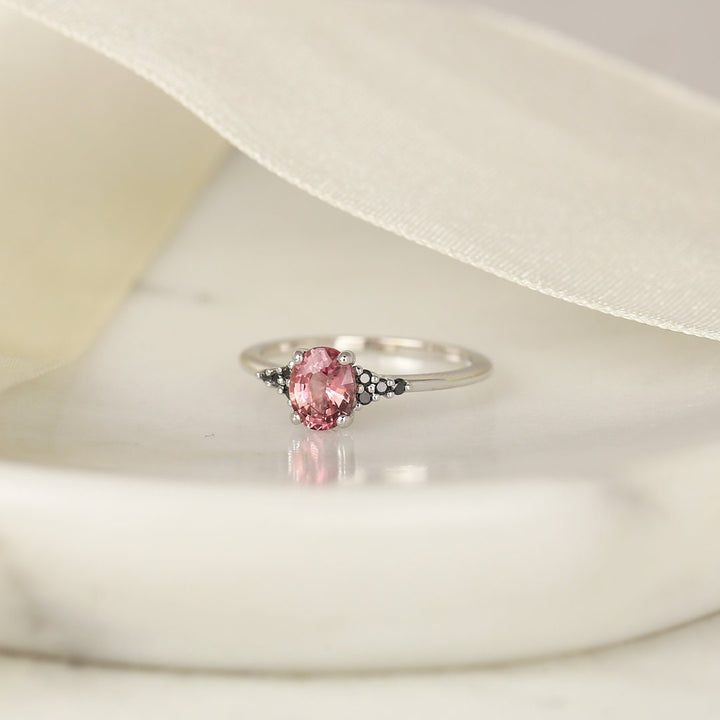 1.0CT Pink Sapphire Oval Cut Cluster Lab Grown Diamond Engagement Ring