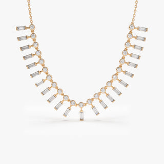 Baguette and Round Moissanite Diamond Necklace In Gold