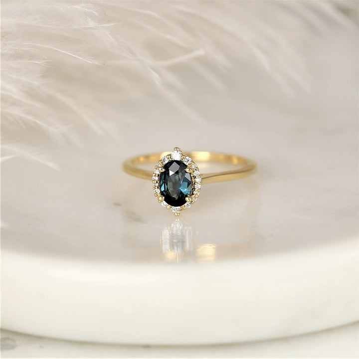 2.0CT Deep Ocean Teal Sapphire Oval Lab Grown Halo Engagement Ring