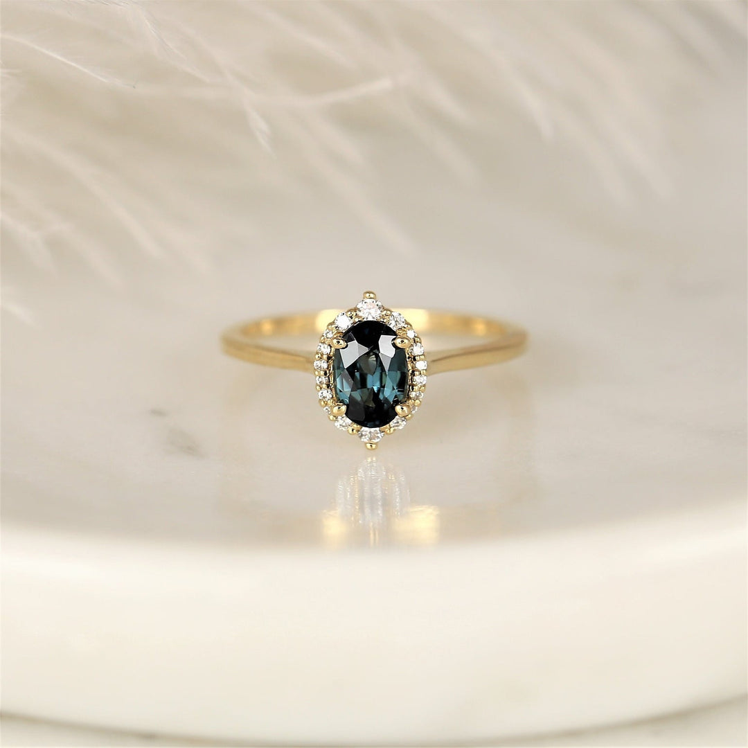 2.0CT Deep Ocean Teal Sapphire Oval Lab Grown Halo Engagement Ring