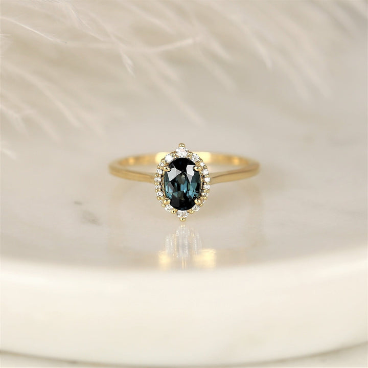 2.0CT Deep Ocean Teal Sapphire Oval Lab Grown Halo Engagement Ring