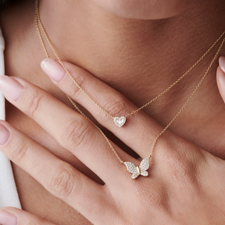 Round Lab Grown Diamond Butterfly Necklace in 14k Gold