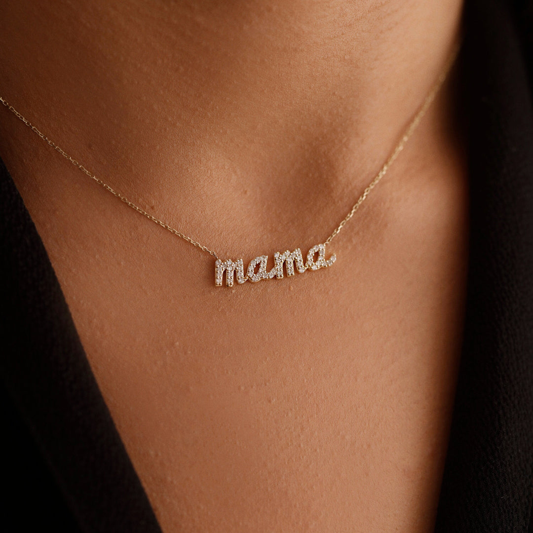 Diamond CVD MAMA Necklace in 14K Yellow Gold