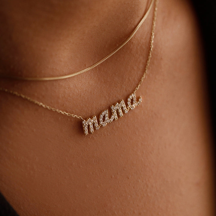 Diamond CVD MAMA Necklace in 14K Yellow Gold