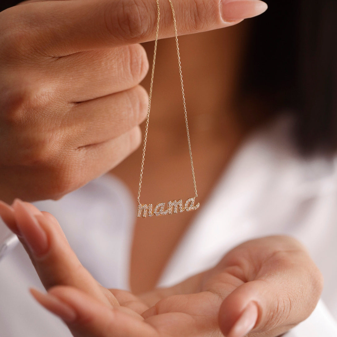 Diamond CVD MAMA Necklace in 14K Yellow Gold