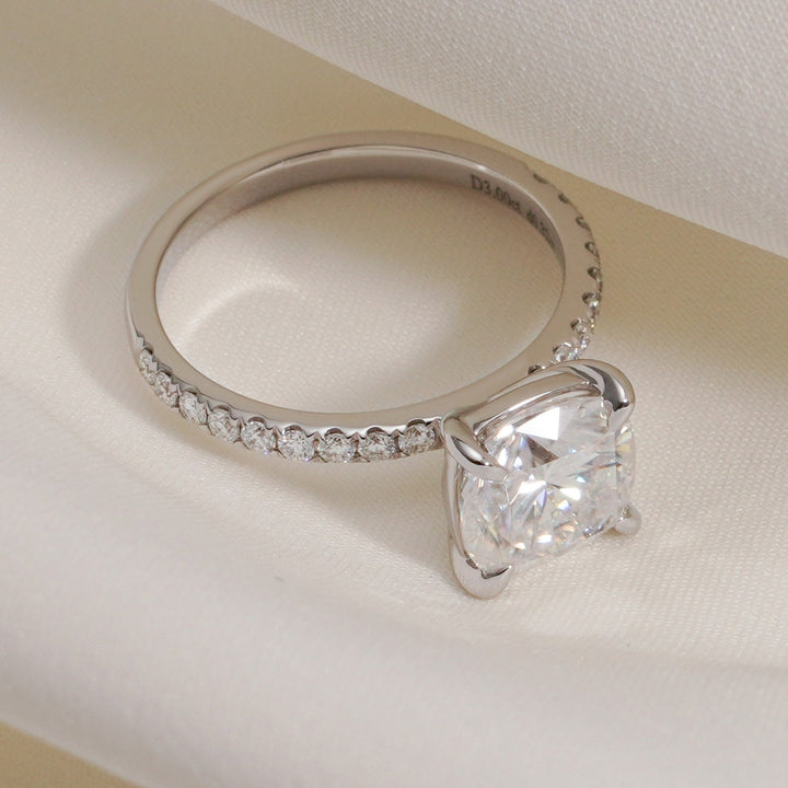 1.0ct-2.0ct Cushion Cut Lab Grown Diamond Pave Engagement Ring