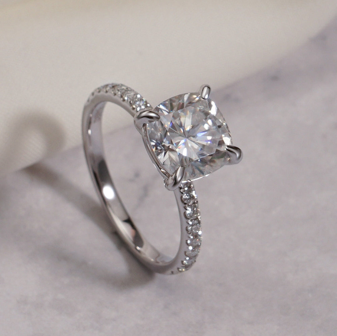 1.0ct-2.0ct Cushion Cut Lab Grown Diamond Pave Engagement Ring