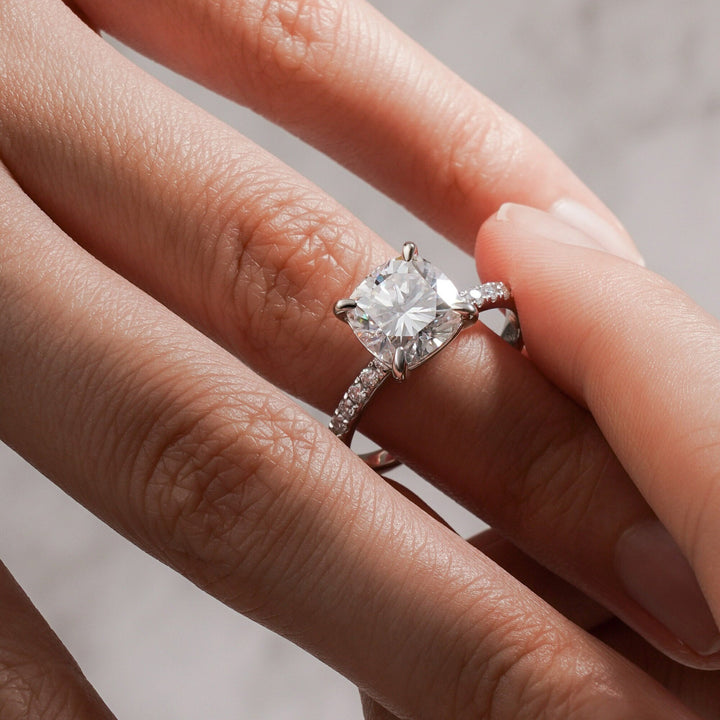 1.0ct-2.0ct Cushion Cut Lab Grown Diamond Pave Engagement Ring
