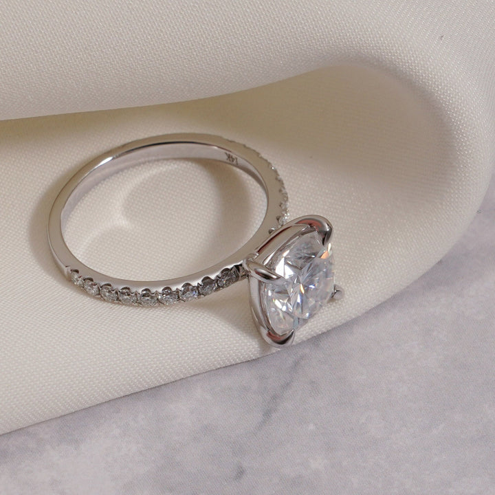 1.0ct-2.0ct Cushion Cut Lab Grown Diamond Pave Engagement Ring