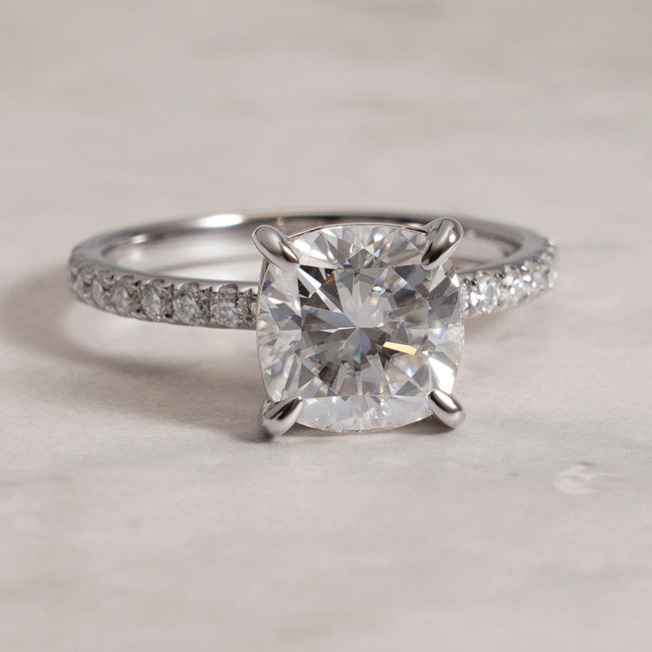 1.0ct-2.0ct Cushion Cut Lab Grown Diamond Pave Engagement Ring