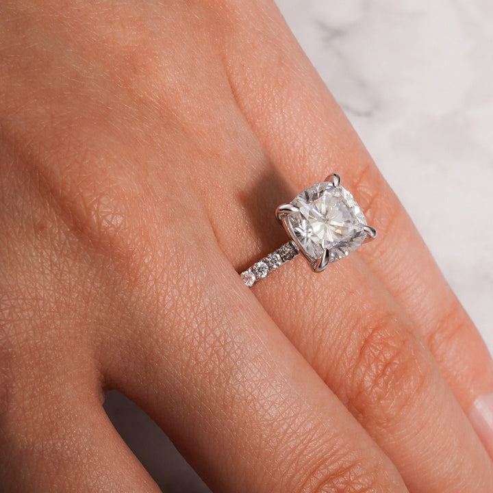 1.0ct-2.0ct Cushion Cut Lab Grown Diamond Pave Engagement Ring