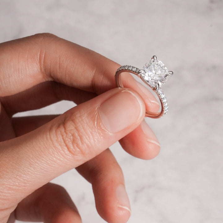1.0ct-2.0ct Cushion Cut Lab Grown Diamond Pave Engagement Ring