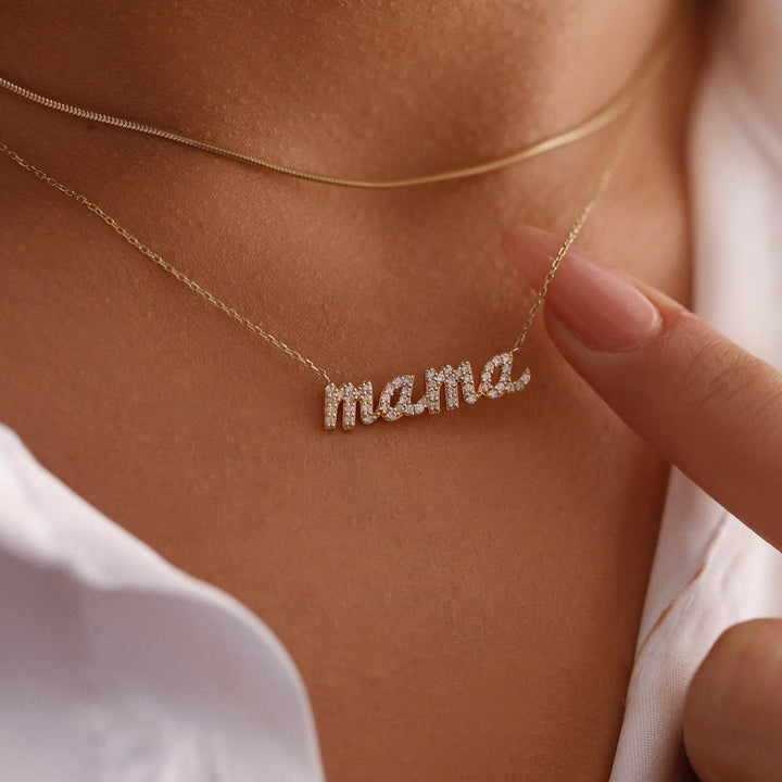 Diamond CVD MAMA Necklace in 14K Yellow Gold