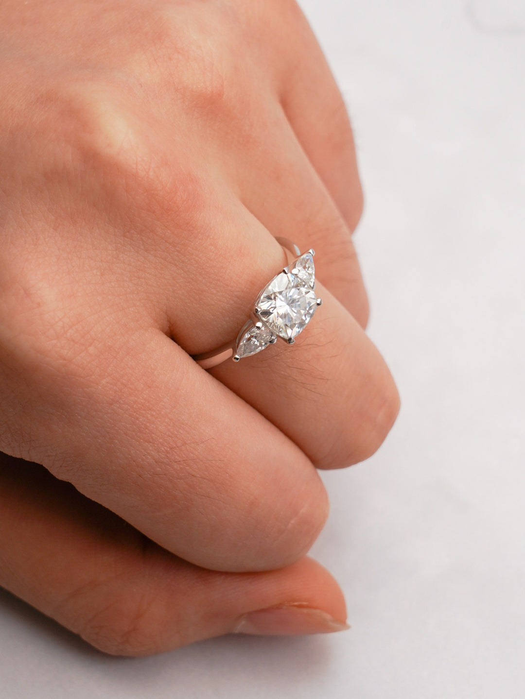 1.0ct-2.0ct Cushion Cut Lab Grown Diamond Three Stone Engagement Ring