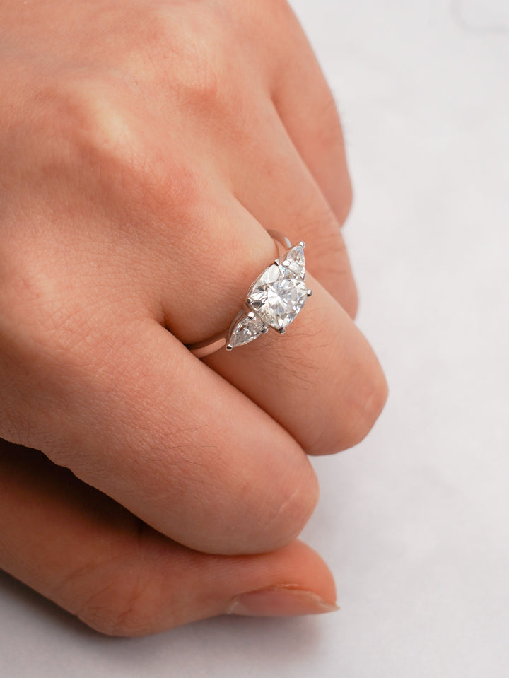 1.0ct-2.0ct Cushion Cut Lab Grown Diamond Three Stone Engagement Ring