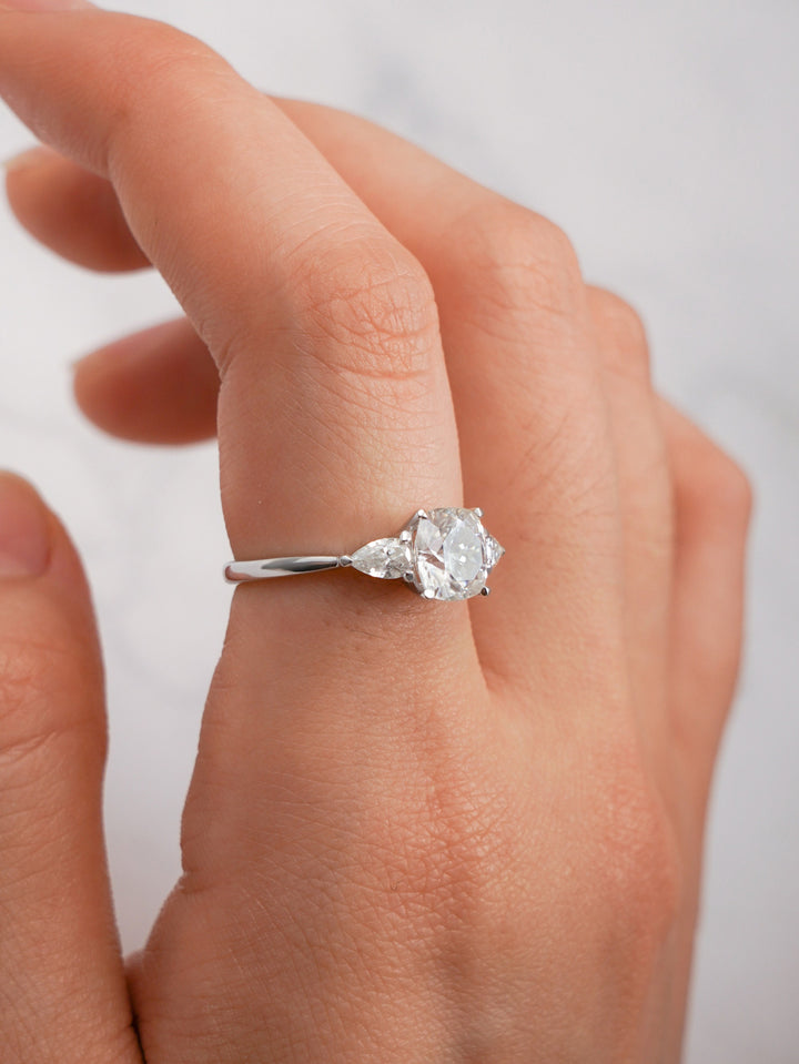 1.0ct-2.0ct Cushion Cut Lab Grown Diamond Three Stone Engagement Ring