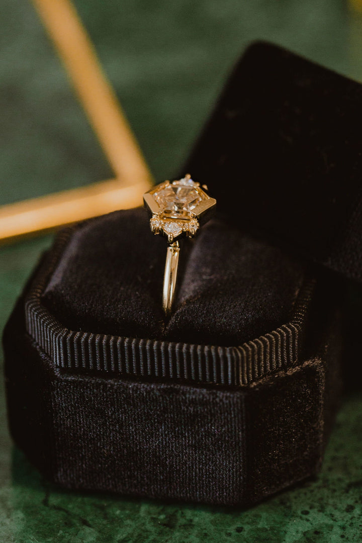 2.0CT Bezel Set Champagne Hexagon Lab Grown Cluster Engagement Ring