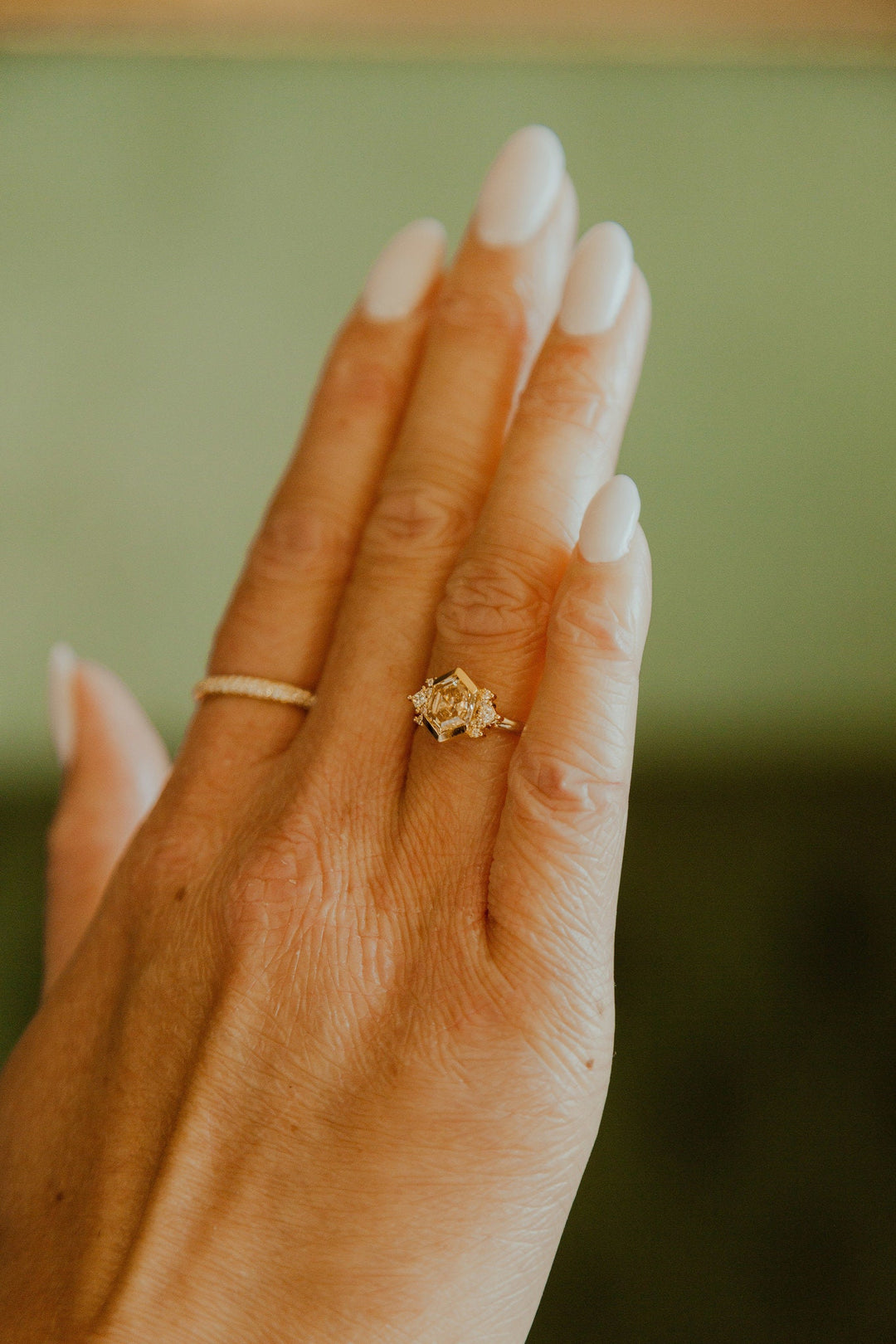 2.0CT Bezel Set Champagne Hexagon Lab Grown Cluster Engagement Ring