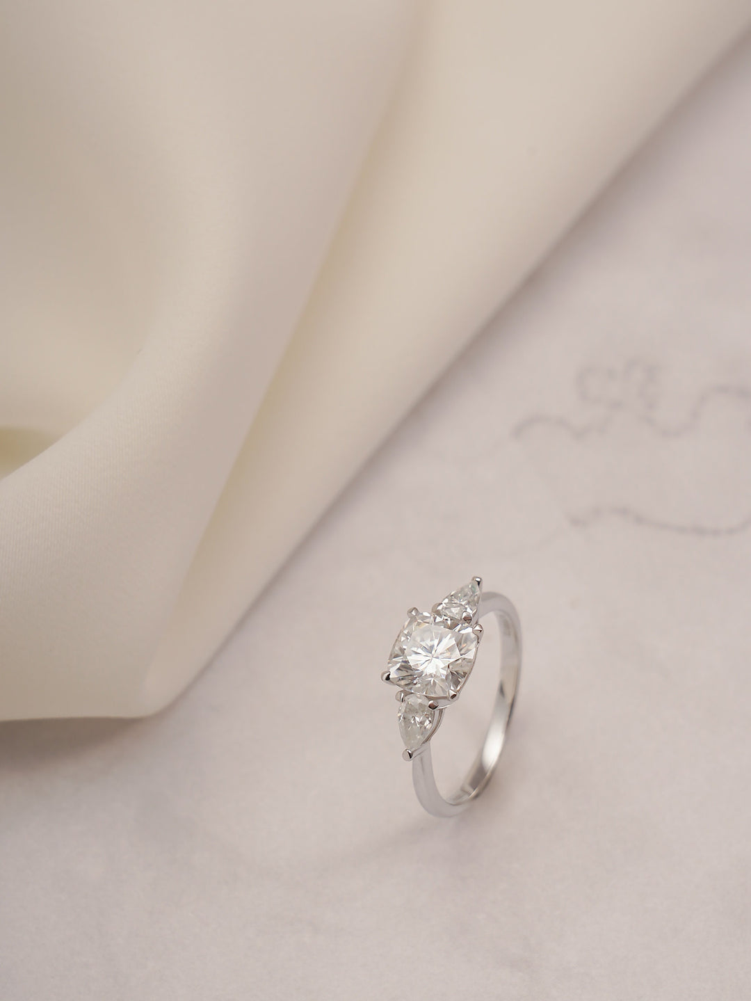 1.0ct-2.0ct Cushion Cut Lab Grown Diamond Three Stone Engagement Ring