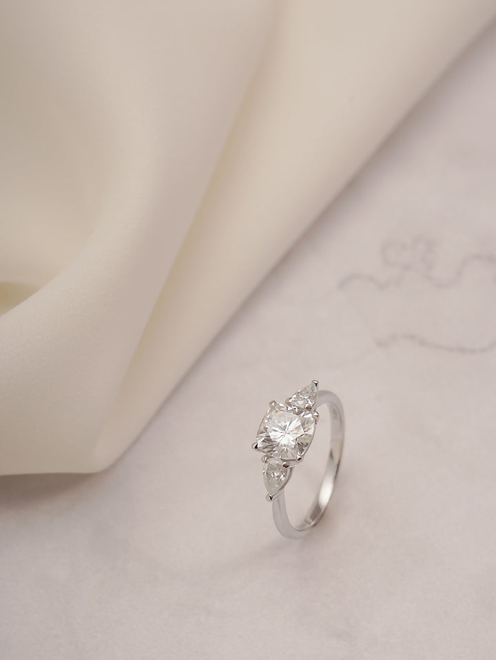 1.0ct-2.0ct Cushion Cut Lab Grown Diamond Three Stone Engagement Ring
