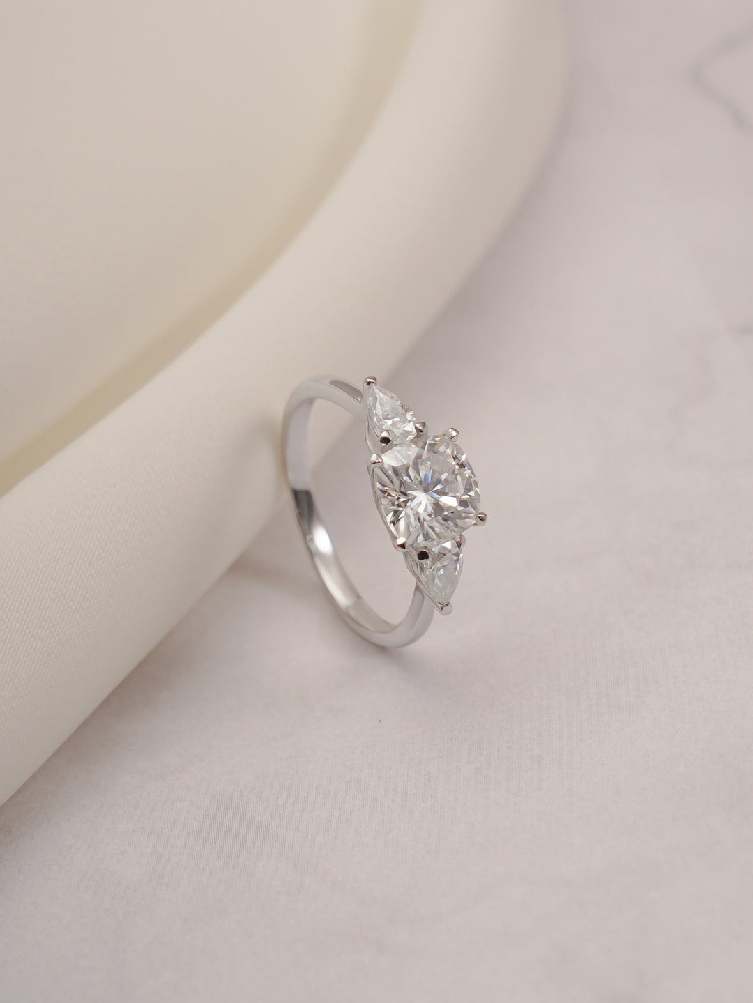 1.0ct-2.0ct Cushion Cut Lab Grown Diamond Three Stone Engagement Ring