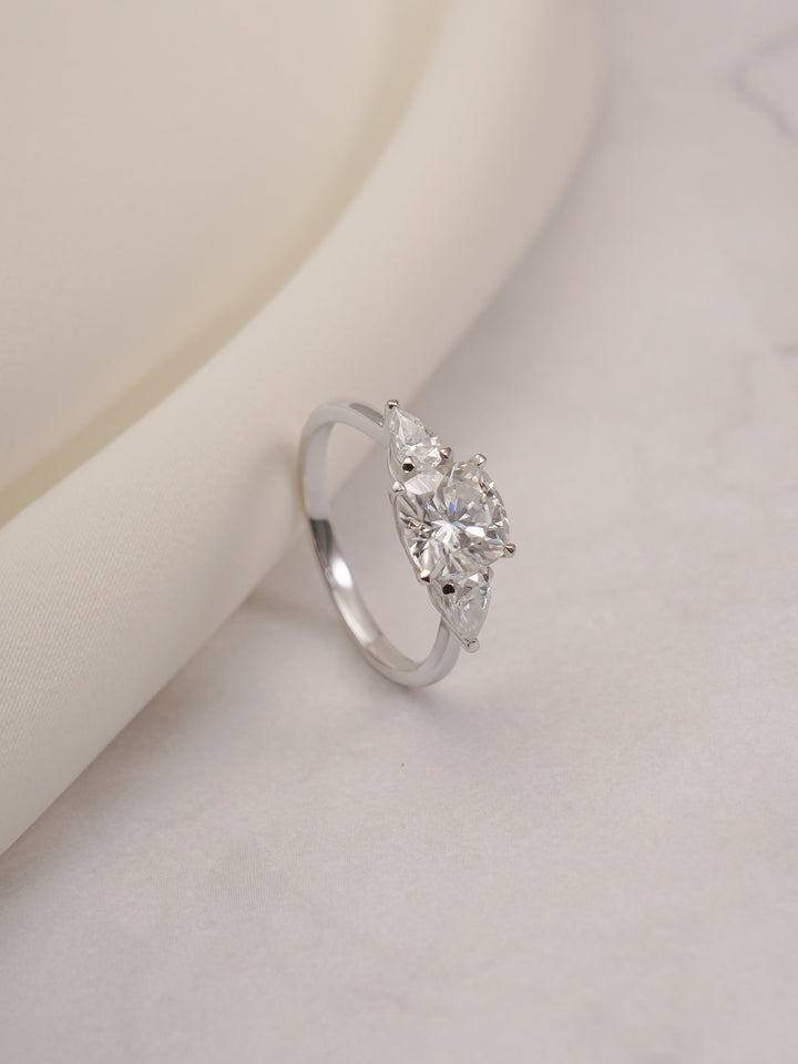 1.0ct-2.0ct Cushion Cut Lab Grown Diamond Three Stone Engagement Ring