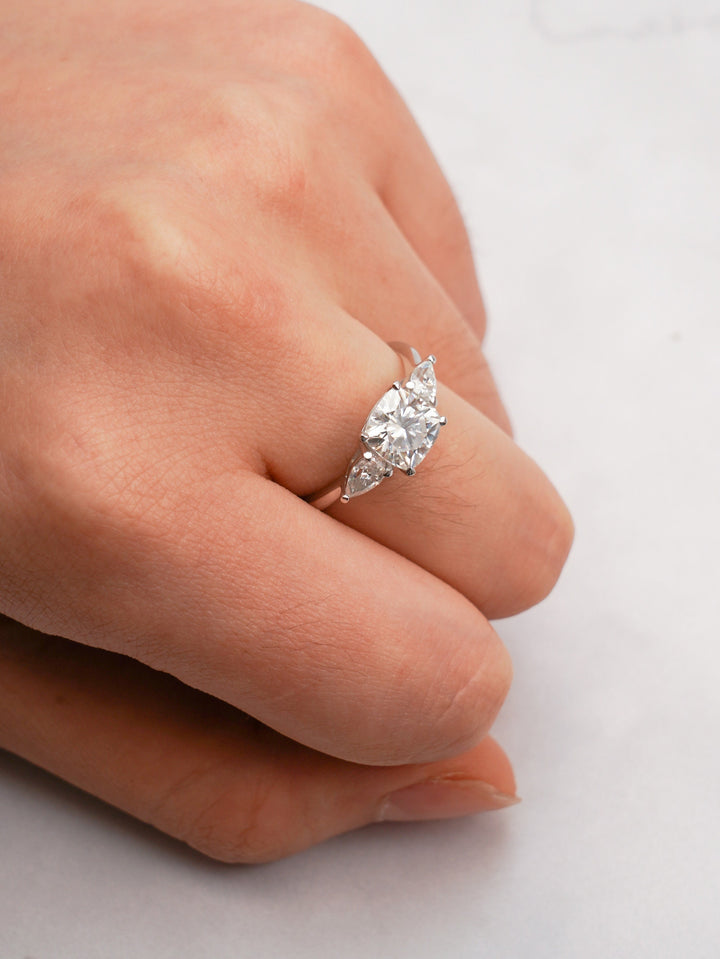 1.0ct-2.0ct Cushion Cut Lab Grown Diamond Three Stone Engagement Ring