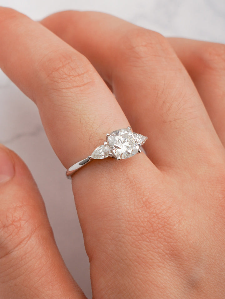 1.0ct-2.0ct Cushion Cut Lab Grown Diamond Three Stone Engagement Ring